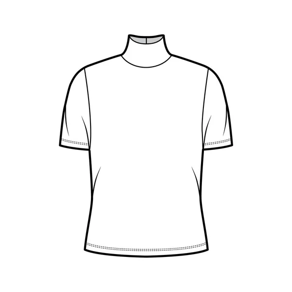 Turtleneck jersey t-shirt technische mode illustratie met korte mouwen, oversized body. — Stockvector