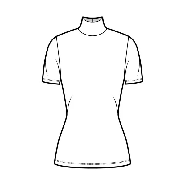 Turtleneck jersey trui technische mode illustratie met korte mouwen, nauwsluitende vorm, tuniek lengte — Stockvector