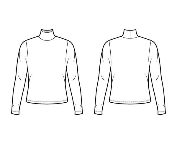 Rollkragenpullover aus Jersey technische Mode Illustration mit langen Ärmeln, übergroßer Körper — Stockvektor