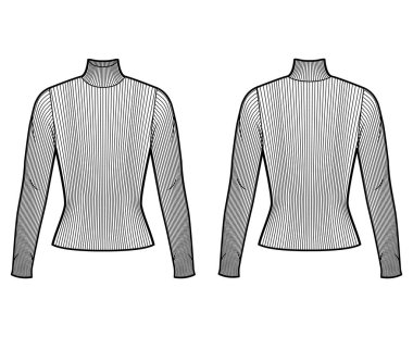 Balıkçı yaka kazak. Uzun kollu, dar biçimli, teknik moda illüstrasyonu.. 