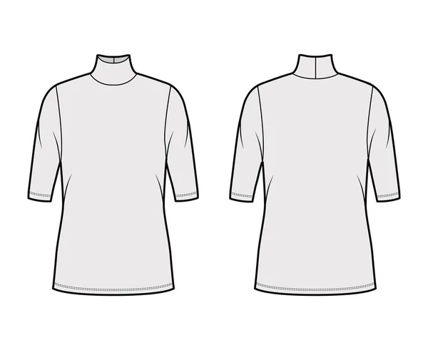 Camisola de gola alta camisola técnica de moda ilustração com mangas de cotovelo, corpo grande, comprimento de túnica . —  Vetores de Stock