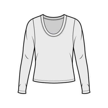 Kazak kepçesi uzun kollu, iri vücutlu teknik moda illüstrasyonu. 