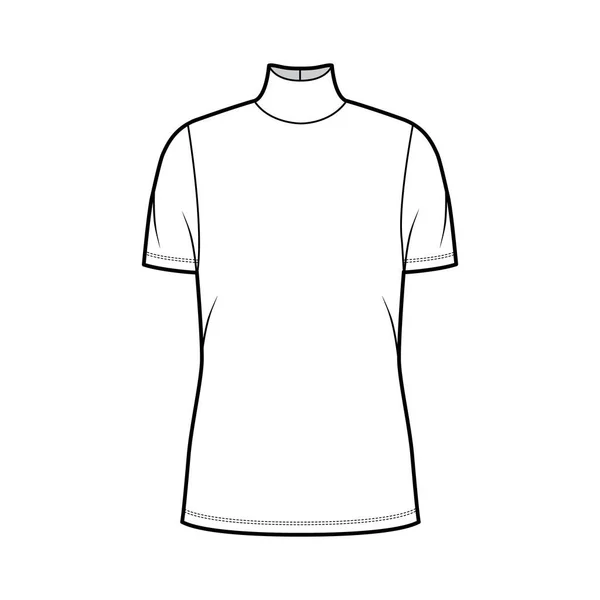 Jersey cuello alto jersey técnica moda ilustración con mangas cortas, cuerpo de gran tamaño, longitud de la túnica. — Vector de stock