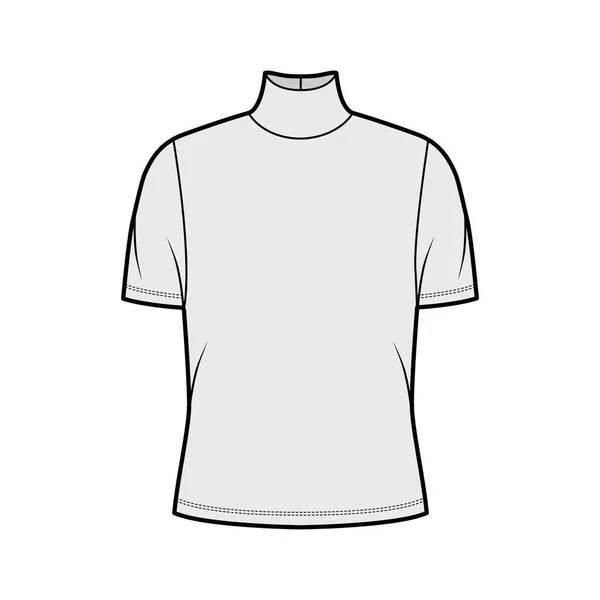 Turtleneck jersey t-shirt teknisk mode illustration med korta ärmar, överdimensionerad kropp. — Stock vektor