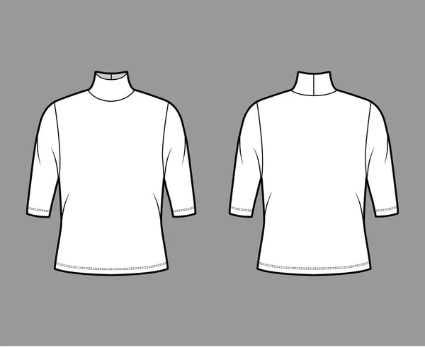 Camisola de gola alta camisola técnica moda ilustração com mangas de cotovelo, corpo de grandes dimensões . —  Vetores de Stock