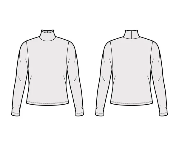 長袖、オーバーサイズボディのタートルネックジャージセーター技術的なファッションイラスト — ストックベクタ