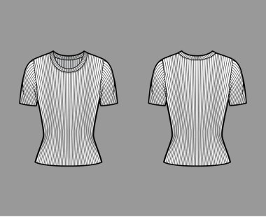 Tırtıklı mürettebat boyun örgü süveter kısa kaburga kollu, kısa biçimli moda illüstrasyonu. 