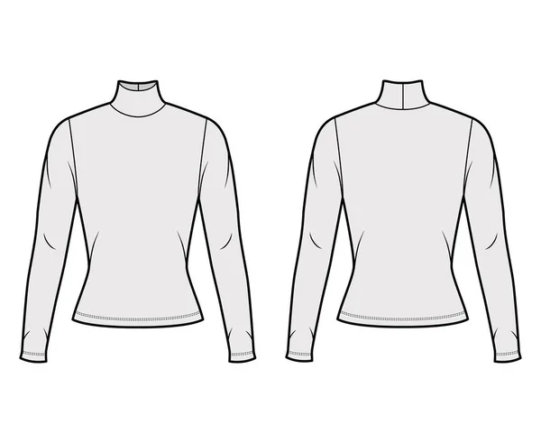 Turtleneck tröja teknisk mode illustration med långa ärmar, nära passform. — Stock vektor