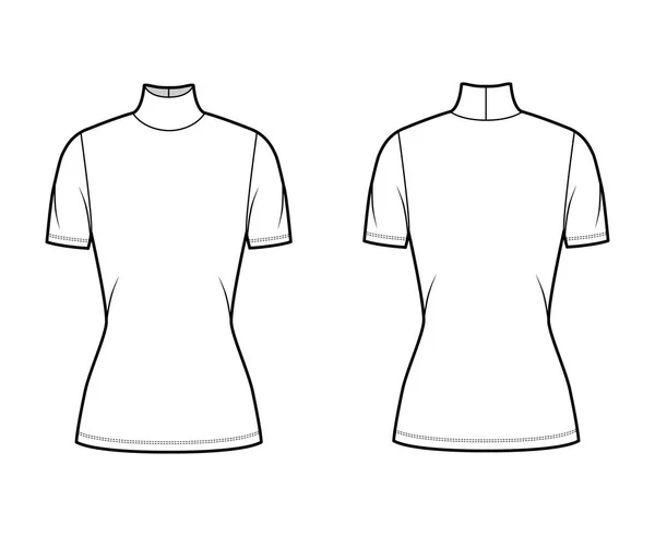 Pull en jersey à col roulé illustration de mode technique à manches courtes, forme moulante, longueur tunique — Image vectorielle