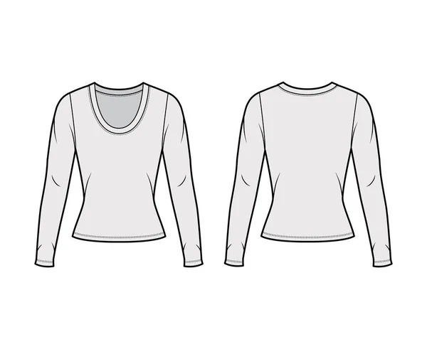 Koszulka Scoop szyi koszulka techniczna moda Ilustracja z długimi rękawami, blisko dopasowany kształt. — Wektor stockowy