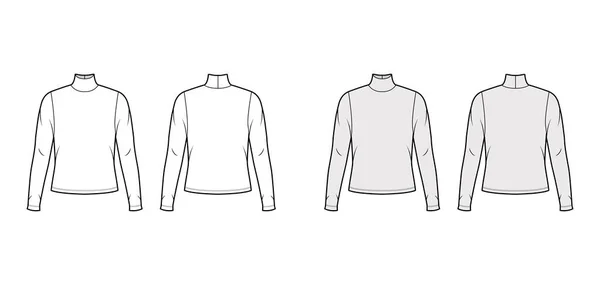 長袖、オーバーサイズボディのタートルネックジャージセーター技術的なファッションイラスト — ストックベクタ