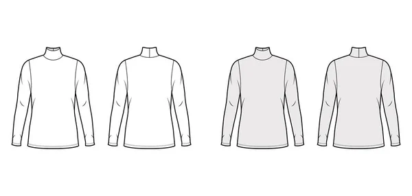 Garbó mez pulóver technikai divat illusztráció hosszú ujjú, túlméretezett test, tunika hossza. — Stock Vector