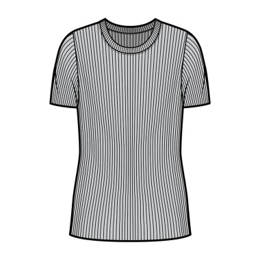 Tırtıklı tayfa boynu kısa kaburga kolları, geniş gövdesi ve tunik uzunluğuyla teknik moda illüstrasyonuna sahip.. 