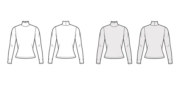 Želví svetr technické módní ilustrace s dlouhými rukávy, přiléhavý tvar. — Stockový vektor