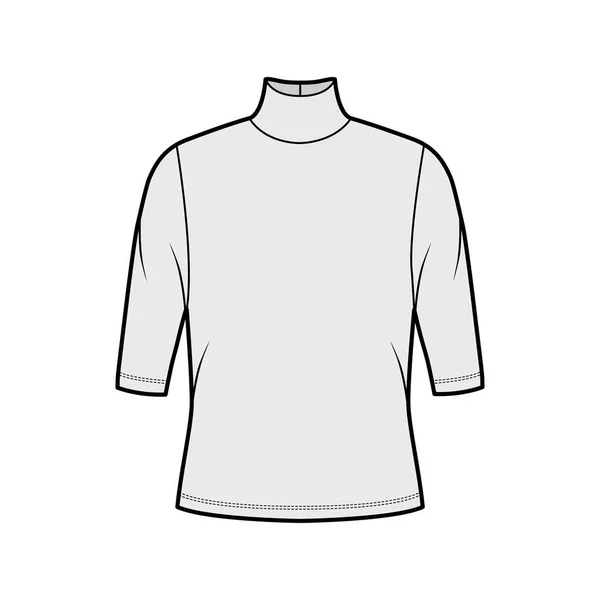 Camisola de gola alta camisola técnica moda ilustração com mangas de cotovelo, corpo de grandes dimensões . —  Vetores de Stock