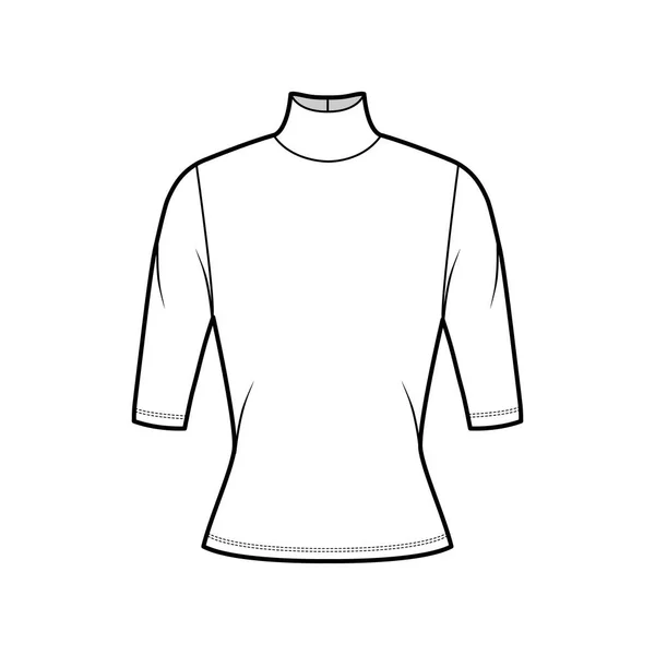 Turtleneck jersey trui technische mode illustratie met elleboogmouwen, nauwsluitende vorm. — Stockvector