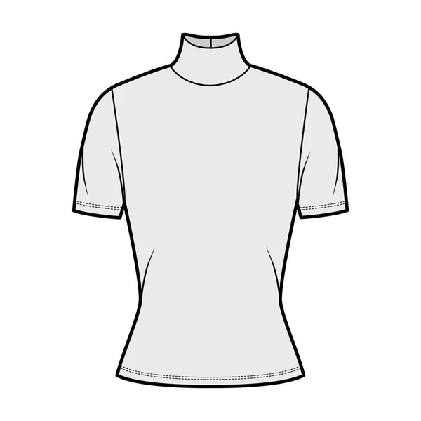 Maglia jersey collo alto illustrazione tecnica di moda con maniche corte, forma aderente. — Vettoriale Stock