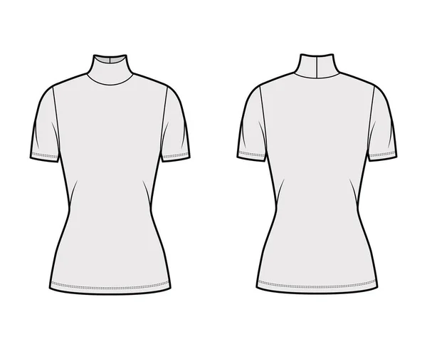 Pull en jersey à col roulé illustration de mode technique à manches courtes, forme moulante, longueur tunique — Image vectorielle