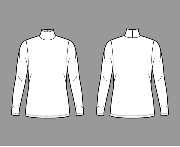 Maglia jersey dolcevita illustrazione tecnica di moda con maniche lunghe, corpo oversize, lunghezza della tunica. — Vettoriale Stock