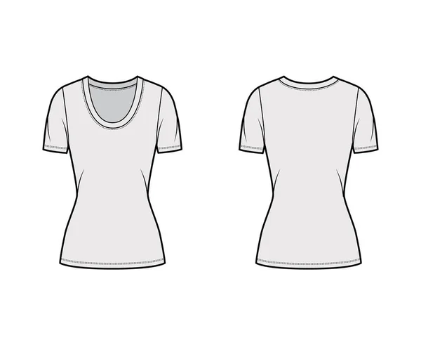 Camiseta de jersey cuello redondo ilustración técnica de moda con mangas cortas, forma ajustada, longitud de túnica — Vector de stock