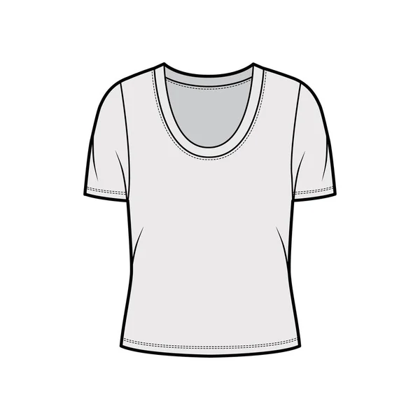 Camiseta cuello redondo camiseta técnica moda ilustración con mangas cortas, cuerpo de gran tamaño. — Vector de stock