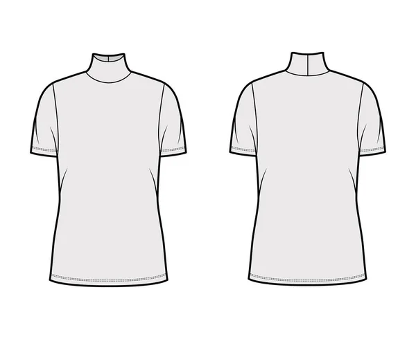 Jersey cuello alto jersey técnica moda ilustración con mangas cortas, cuerpo de gran tamaño, longitud de la túnica. — Vector de stock