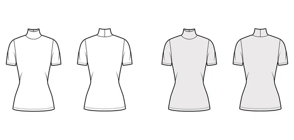 Jersey de cuello alto jersey técnica moda ilustración con mangas cortas, forma ajustada, longitud de la túnica — Archivo Imágenes Vectoriales