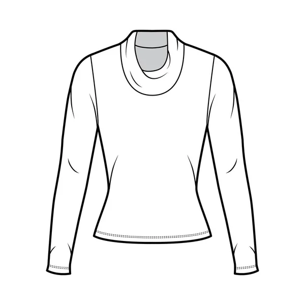 Cowl turtleneck jersey trui technische mode illustratie met lange mouwen, nauwsluitende vorm — Stockvector