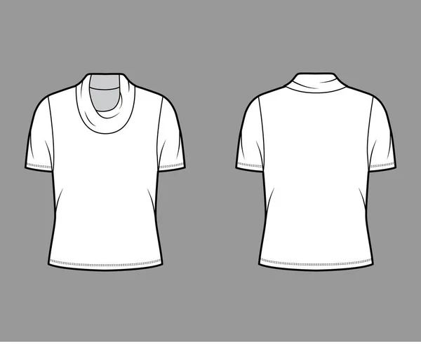 Cowl turtleneck jersey tröja teknisk mode illustration med korta ärmar, överdimensionerad kropp. — Stock vektor