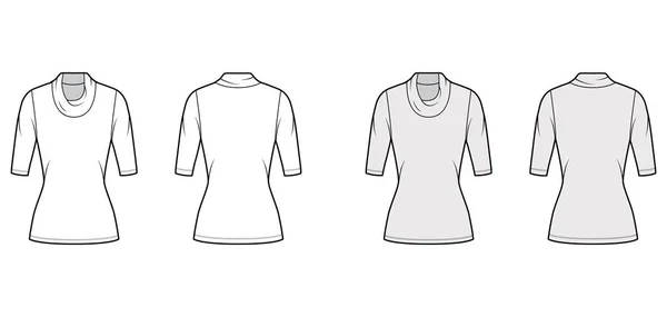 Chawl jersey jersey jersey de cuello alto ilustración técnica de moda con mangas de codo, forma ajustada, longitud de la túnica — Archivo Imágenes Vectoriales
