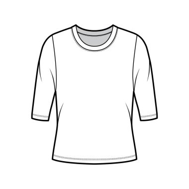 Tayfa yaka kazağı, dirsek kollu, büyük beden ölçüleri olan, teknik moda illüstrasyon.. 