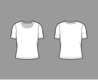 Tayfa yaka tişörtü, kısa kollu, iri vücutlu teknik moda illüstrasyonu.. 