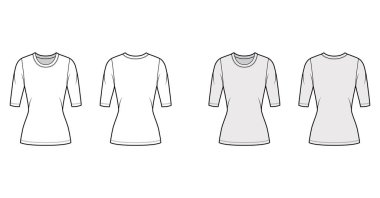 Tayfa yakalı kazak, dirsek kollu, kısa biçimli, tunik uzunluklu teknik moda illüstrasyonu.. 