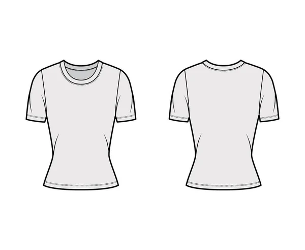 Camiseta de punto cuello redondo ilustración técnica de moda con mangas cortas, forma ajustada. — Vector de stock