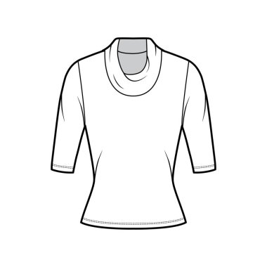 Kapüşonlu balıkçı yaka kazak. Teknikli moda. Dirsek kollu.. 