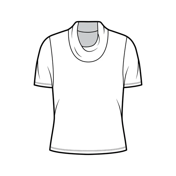 Capuz gola alta camisola camisola técnica moda ilustração com mangas curtas, corpo de grandes dimensões . — Vetor de Stock