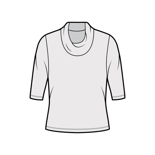 Chawl jersey jersey jersey de cuello alto ilustración técnica de moda con mangas de codo, cuerpo de gran tamaño. — Vector de stock