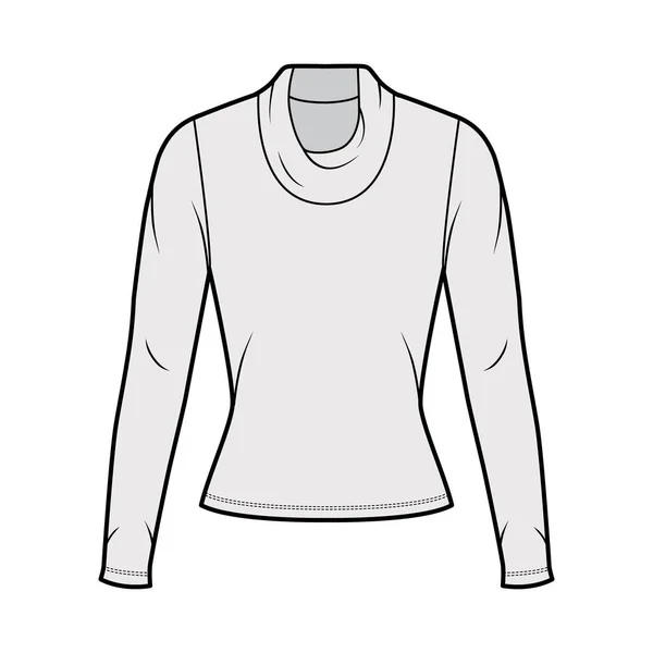 Cowl turtleneck jersey Technical fashion illustration with long sleeves, close fitting shape — 图库矢量图片