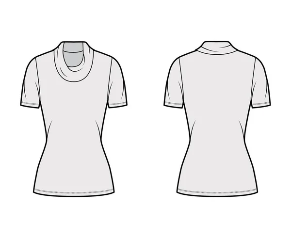 Camisola de gola alta capuz camisola técnica moda ilustração com mangas curtas, forma de ajuste próximo, comprimento de túnica . — Vetor de Stock