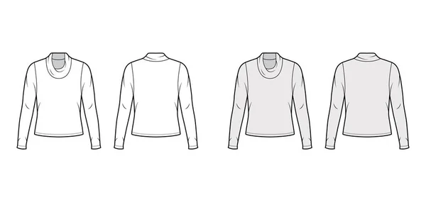 Maglia a collo alto Cowl jersey illustrazione tecnica di moda con maniche lunghe, corpo oversize — Vettoriale Stock
