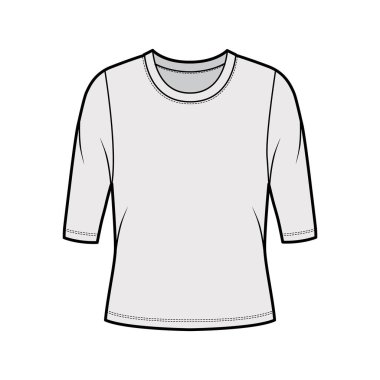 Tayfa yaka kazağı, dirsek kollu, büyük beden ölçüleri olan, teknik moda illüstrasyon.. 