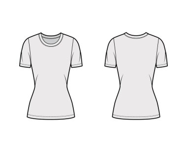 Tayfa yaka tişörtü, kısa kollu, kısa biçimli, tunik uzunluklu teknik moda illüstrasyonu.