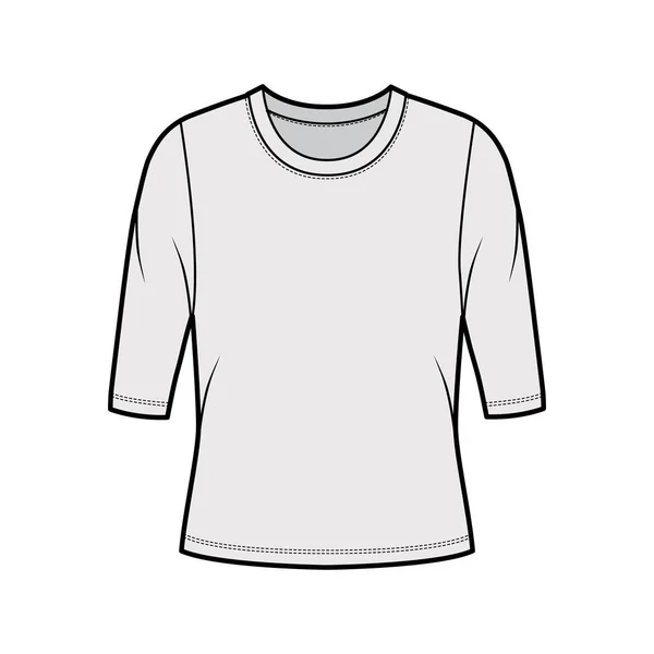 Crew neck tröja teknisk mode illustration med armbåge ärmar, överdimensionerad kropp. — Stock vektor