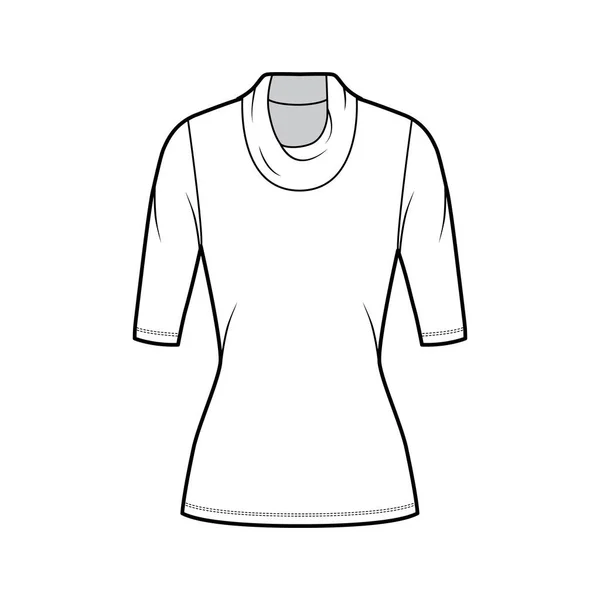 Chawl jersey jersey jersey de cuello alto ilustración técnica de moda con mangas de codo, forma ajustada, longitud de la túnica — Vector de stock