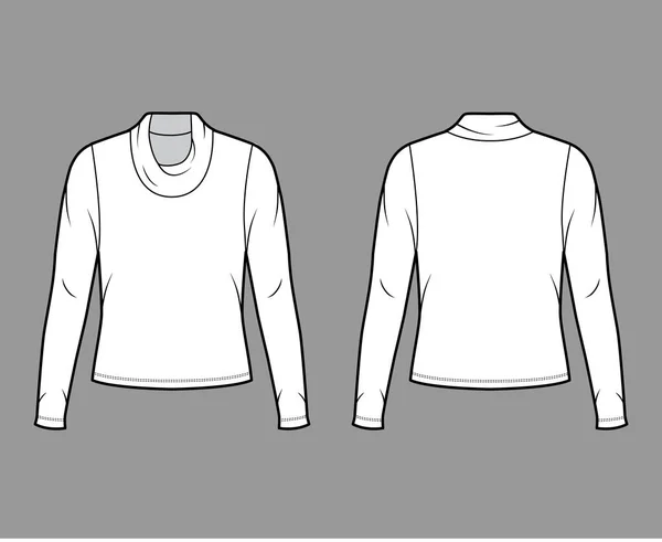 Cowl водолазка свитер свитер техническая мода иллюстрация с длинными рукавами, крупногабаритное тело — стоковый вектор