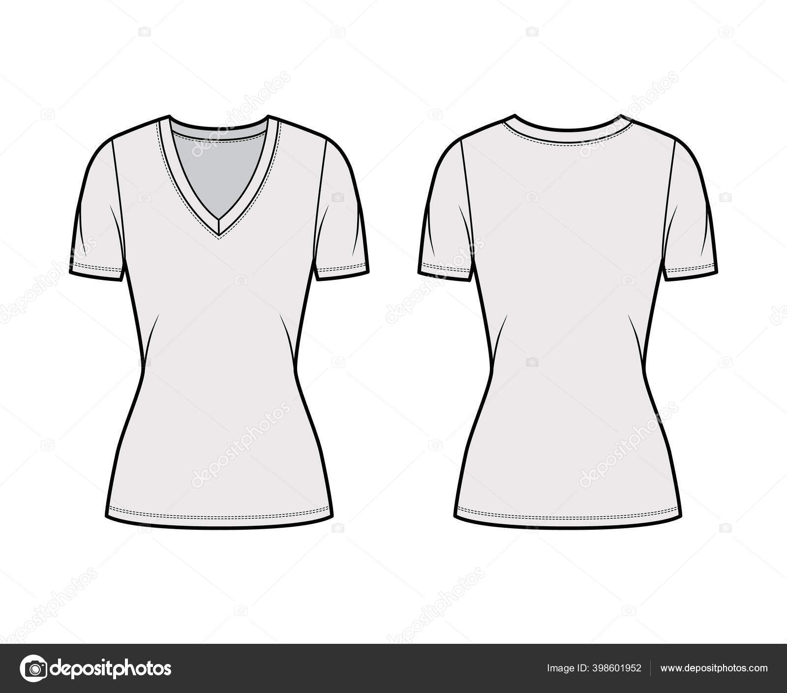 Download Deep V Neck Jersey T Shirt Technical Fashion Illustration With Short Sleeves Close Fitting Shape Tunic Length Vector Image By C Katya Golovchyn Vector Stock 398601952