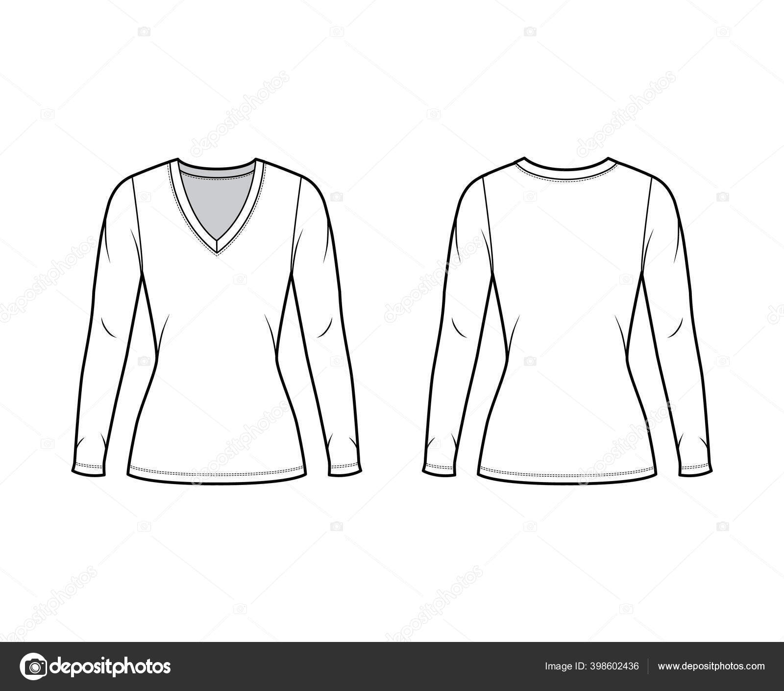 Download Deep V Neck Jersey Sweater Technical Fashion Illustration With Long Sleeves Close Fitting Shape Tunic Length Stock Vector Royalty Free Vector Image By C Katya Golovchyn 398602436