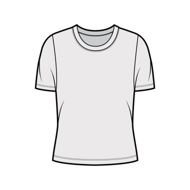 Tayfa yaka tişörtü, kısa kollu, iri vücutlu teknik moda illüstrasyonu.. 
