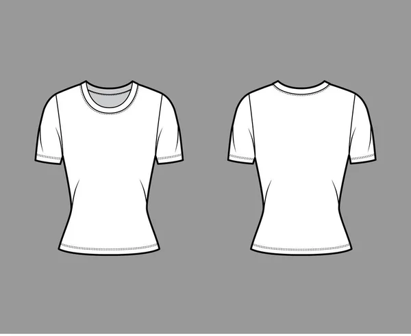 クルーネックジャージTシャツ技術的なファッションイラストで半袖、フィット感の近い形状. — ストックベクタ