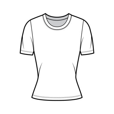 Tayfa yaka tişörtü, kısa kollu, kısa biçimli teknik moda illüstrasyonu.. 